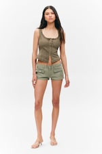 Khaki Green - Frill-Trim Twill Corset Top - 1