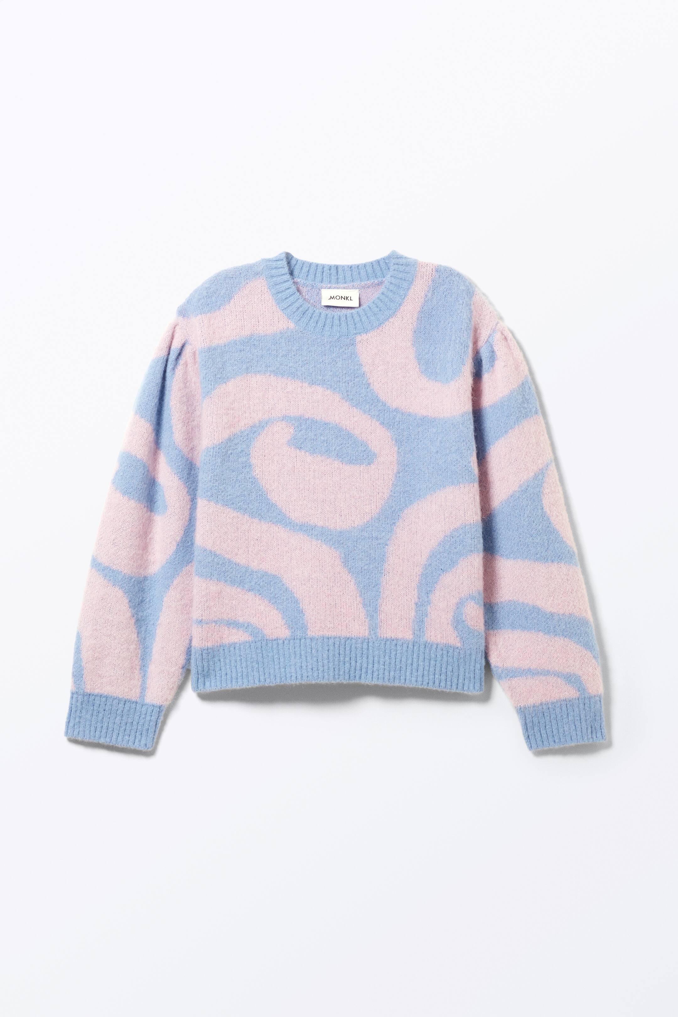 Se større billede: Striksweater med puffede ærmer - Blå – lyserøde hvirvler - DAME | H&M DK 1