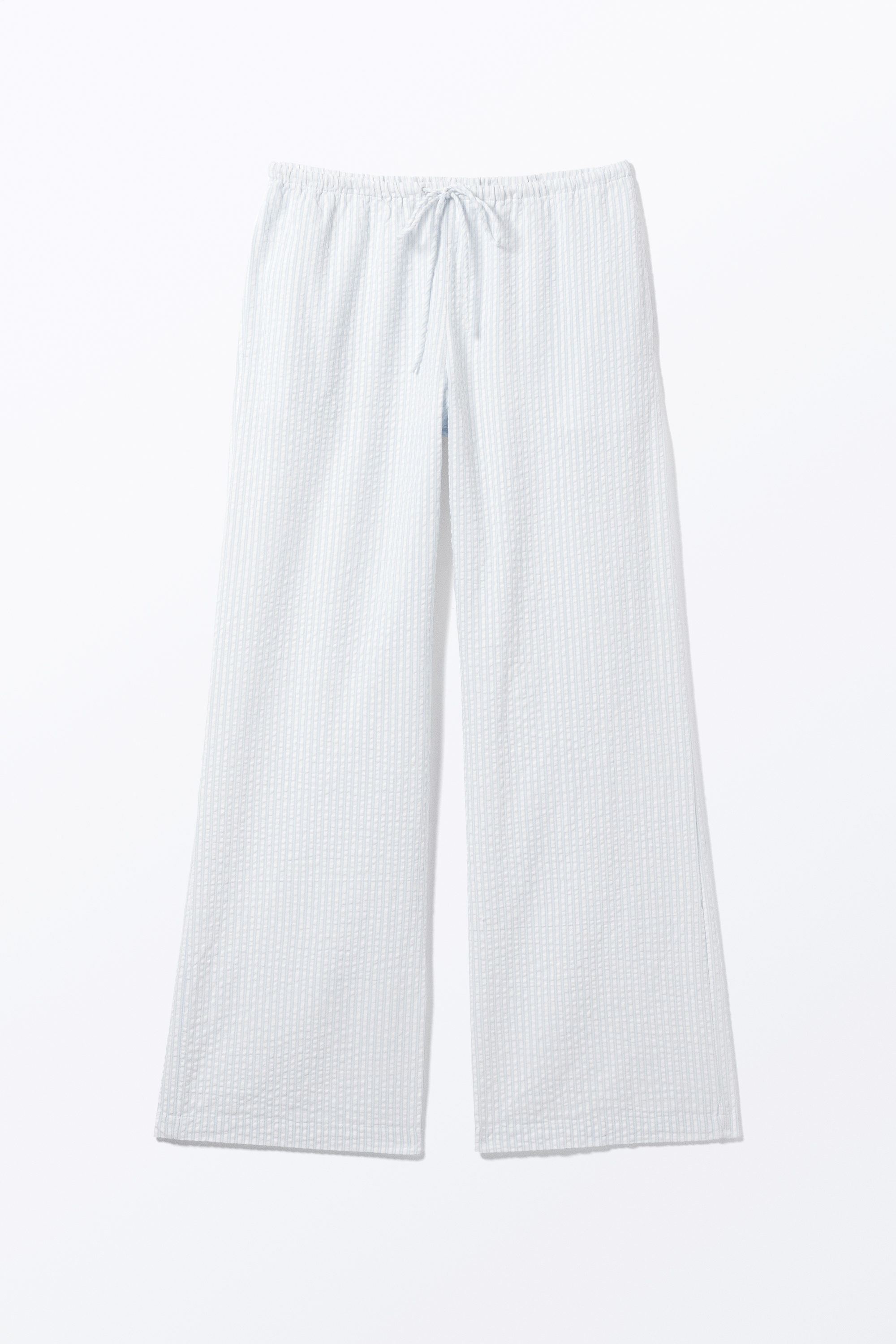 Wit - blauwe strepen - Ruimvallende pull-on broek met lage taille - 7