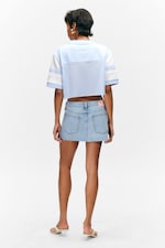 Fresh Blue - Light Blue - Low Rise Raw Hem Mini Denim Skirt - 3