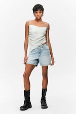 Venice Blue - Light Blue - Aimo Mid-Rise Straight Leg Denim Shorts - 0