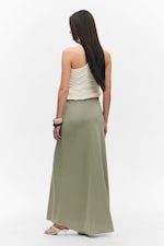 Khaki Green - Flowy High-Low Maxi Skirt - 2