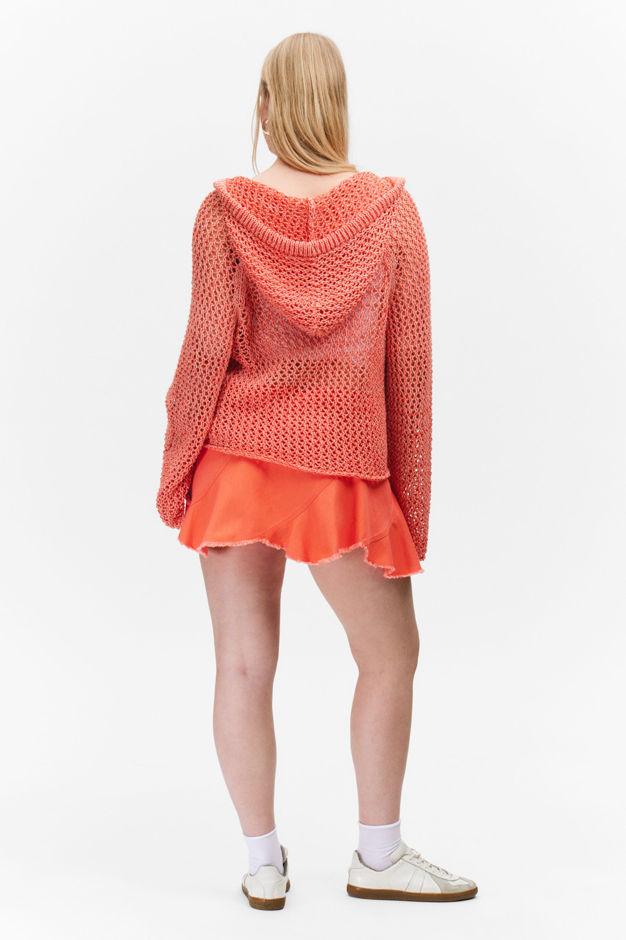 Hellrot - Grobstrick-Kapuzenpullover - 3