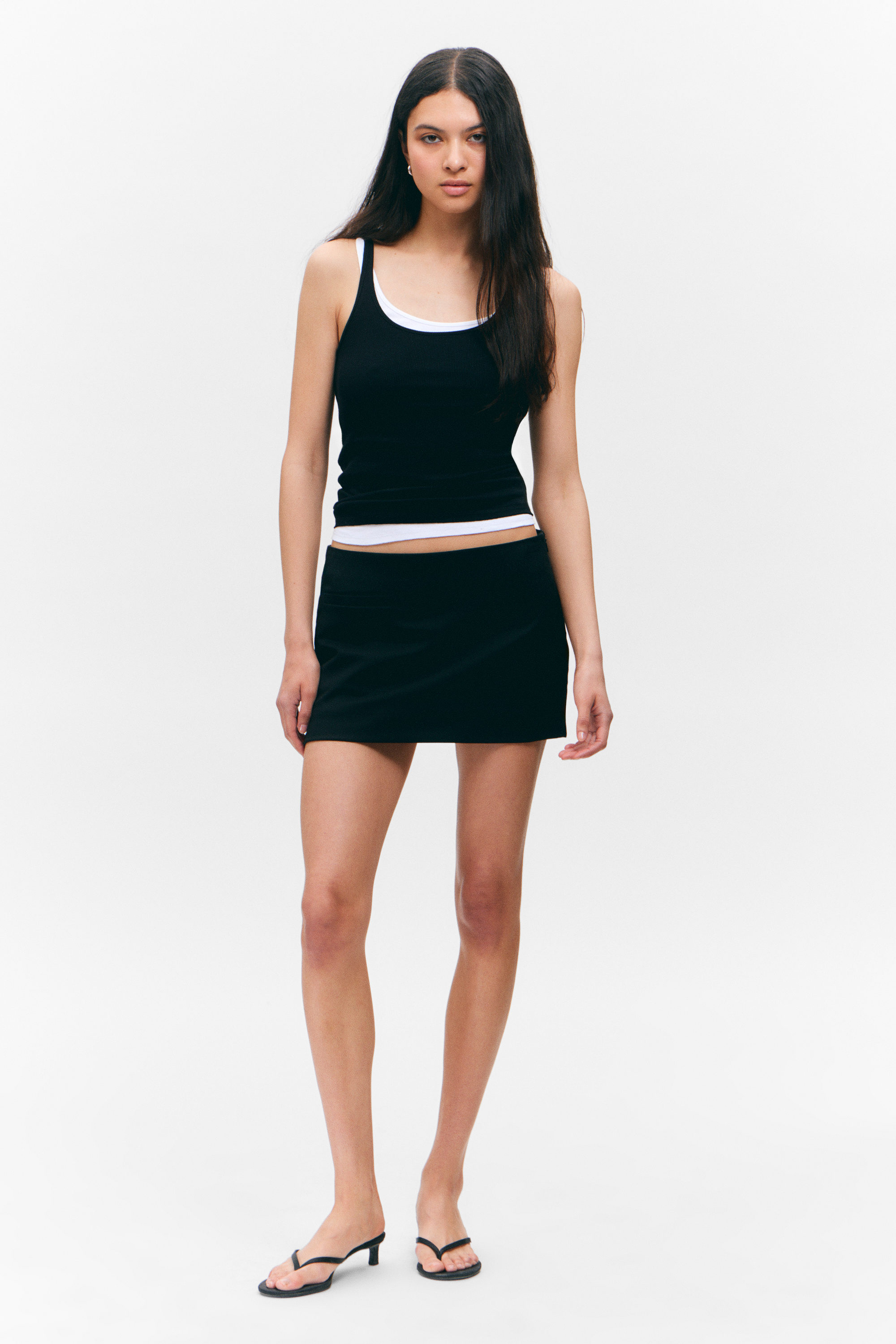 Black - Low Waisted Mini Suiting Skirt - 1