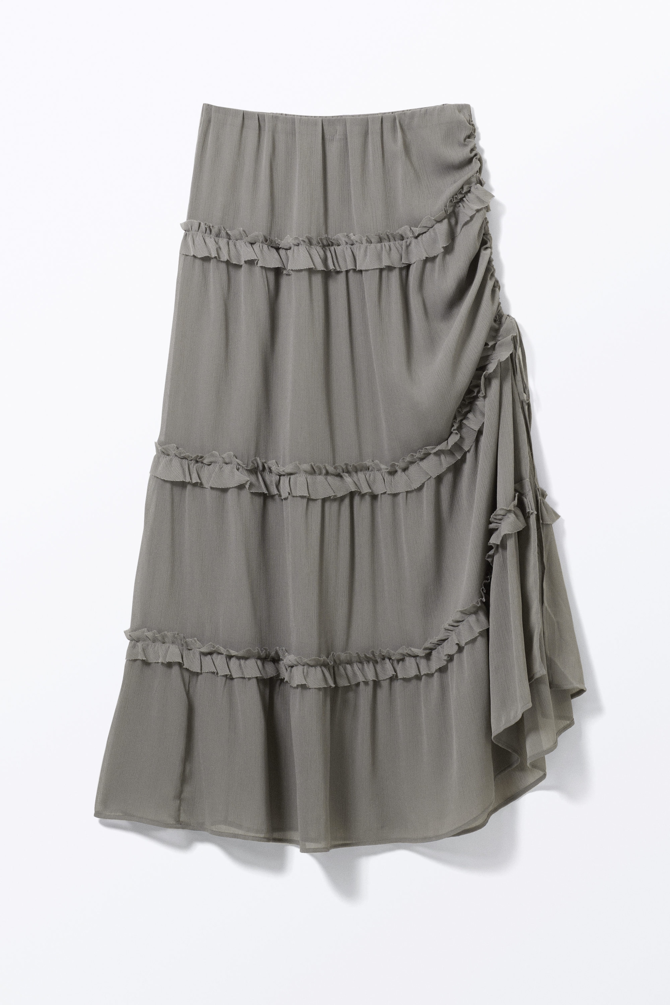 Staubgrau - Gestufter Maxirock mit Rüschen - 0