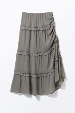 Staubgrau - Gestufter Maxirock mit Rüschen - 0