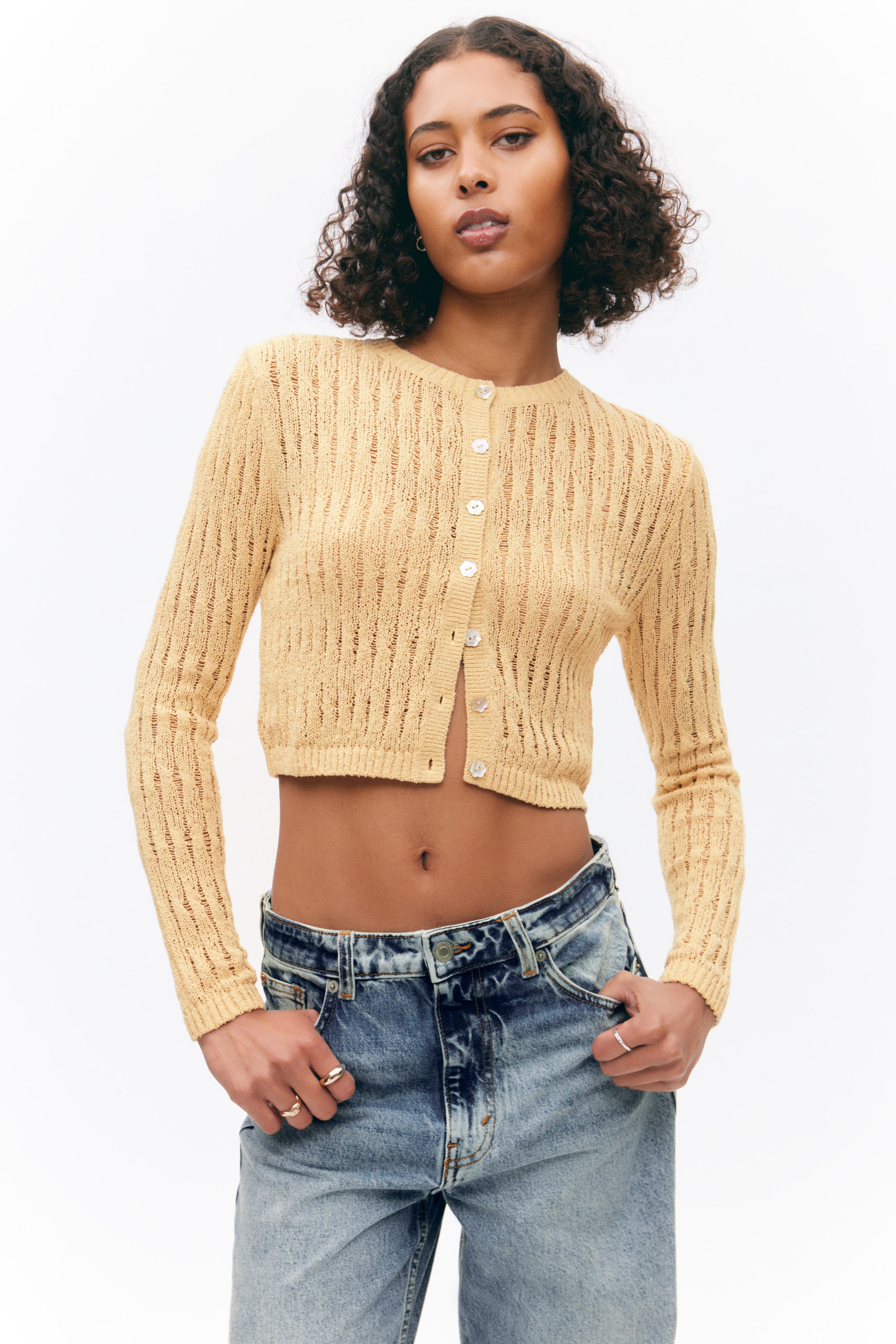 Beige - Fitted Long-Sleeved Knitted Cardigan - 2