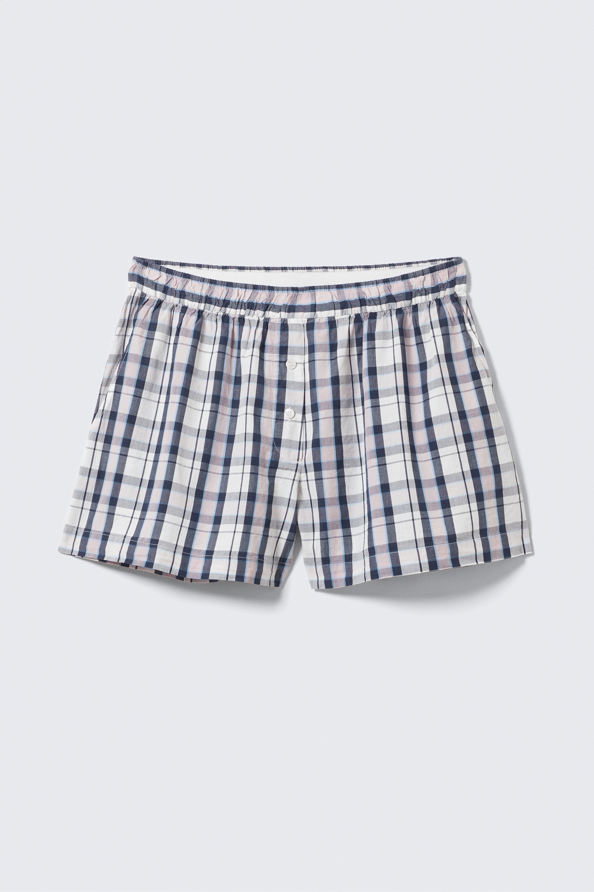 Calzoncillo boxer holgado de algodón - Blanco - Cuadros azules/Rayas azules