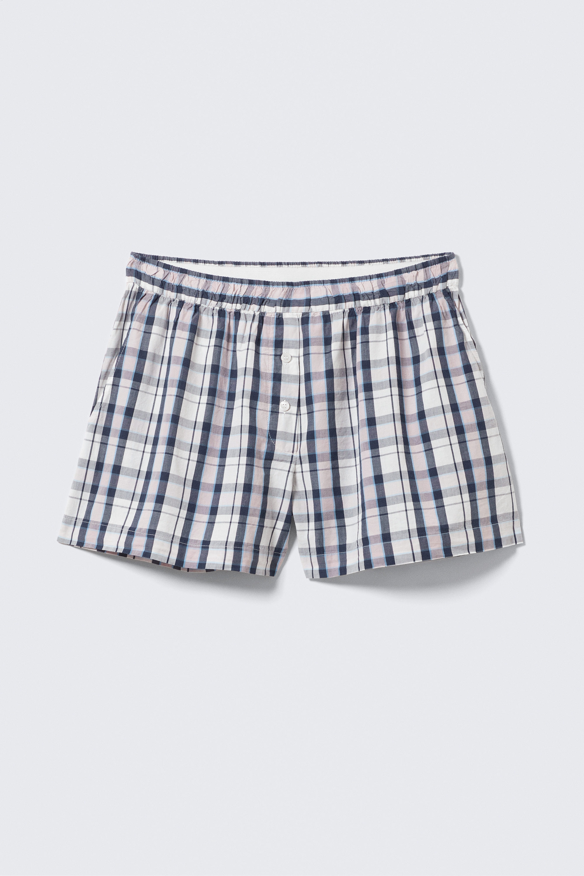 White - Blue Check - Relaxed Cotton Boxer Shorts - 4
