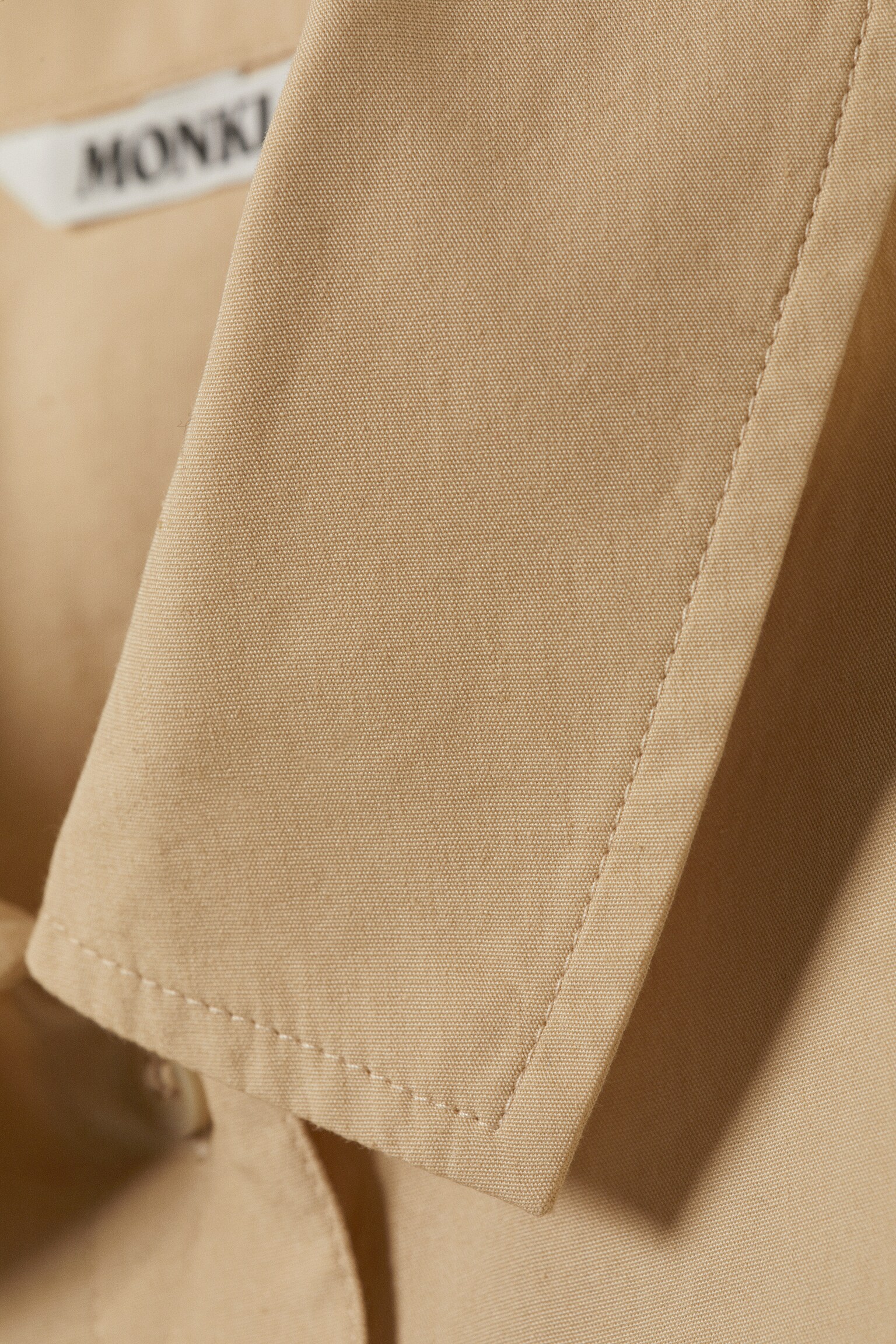 Oversized Ruffled Mini Shirt Dress - Beige/Khaki Green/White - 6