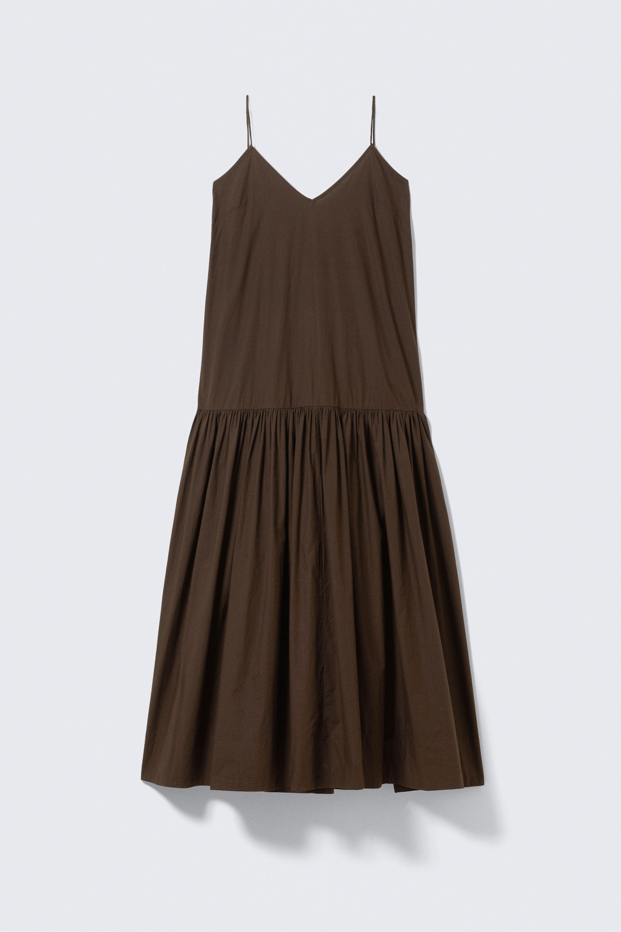 Dunkelbraun - Abgestuftes Maxikleid aus Baumwollpopeline - 4