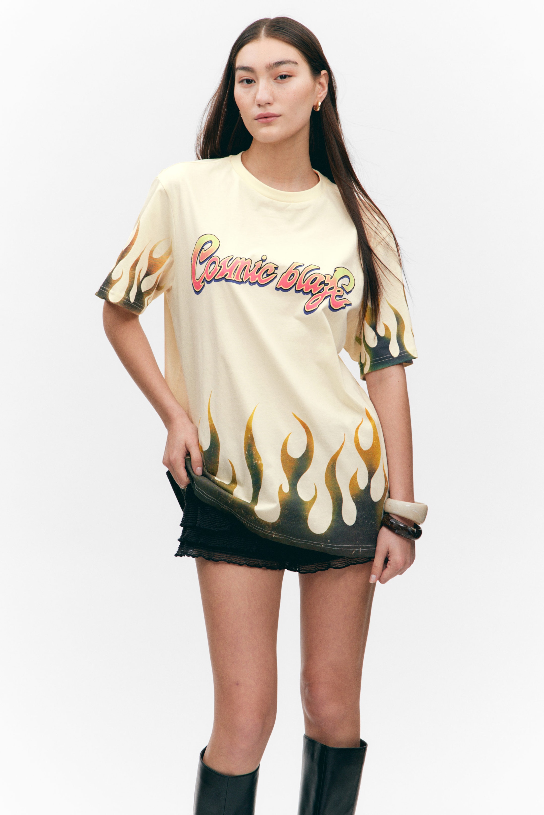 Light Yellow - Cosmic Blaze - Oversized Throw-on T-shirt - 2