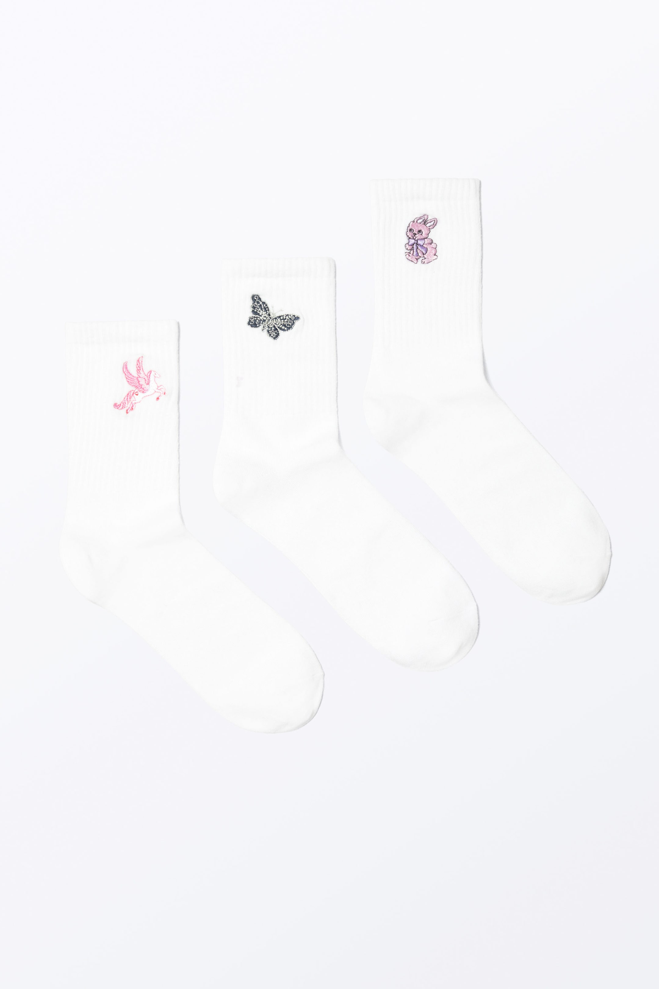 White - 3-pack Embroidered Socks - 0