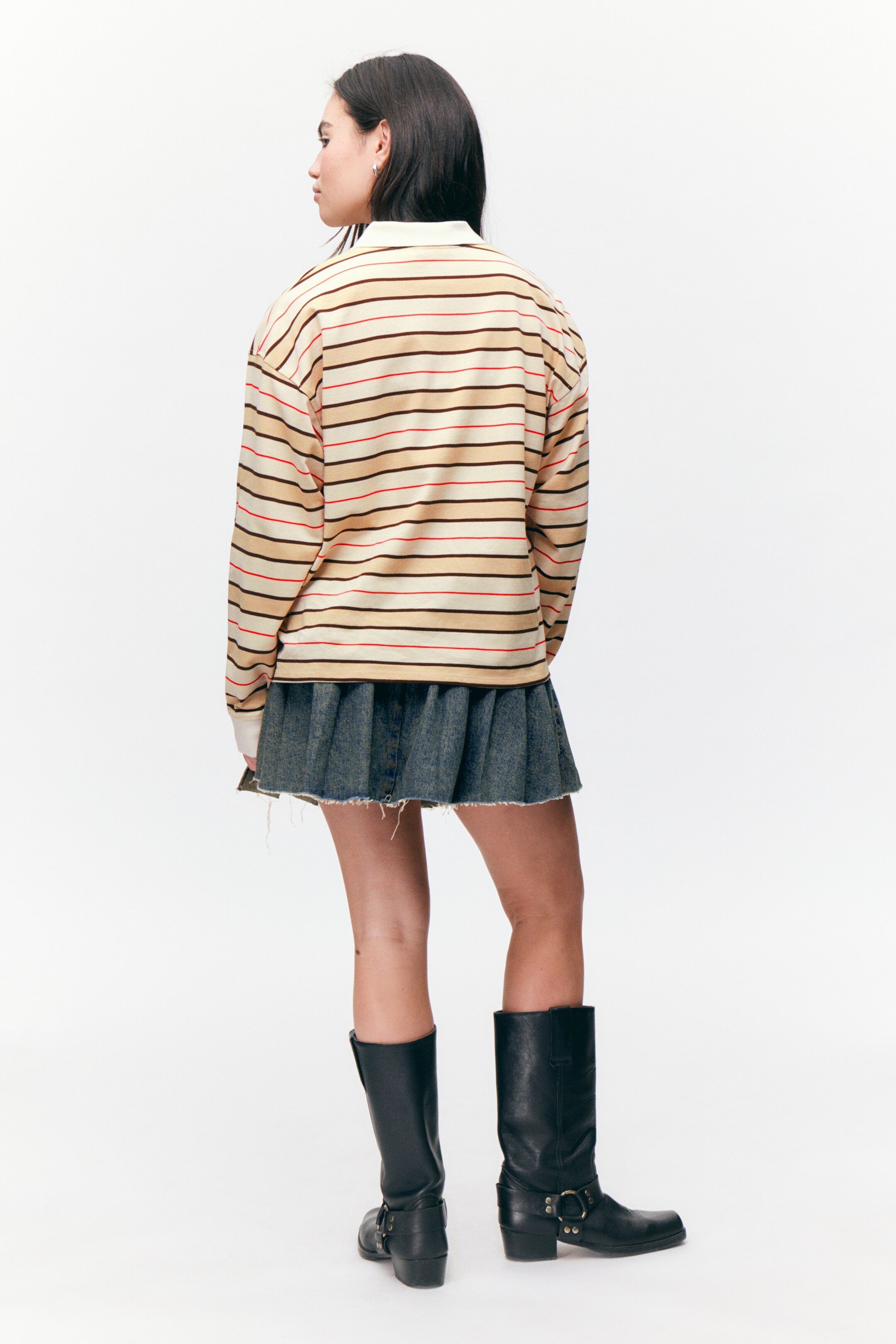 Ingrandisci l'immagine: Long Sleeve Rugby Polo Top - Striped Beige - DONNA | H&M CH 4