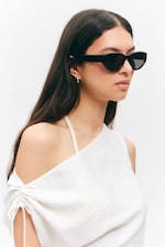 Schwarz - Schwarze Gläser - Eckige Cat-Eye-Sonnenbrille - 1