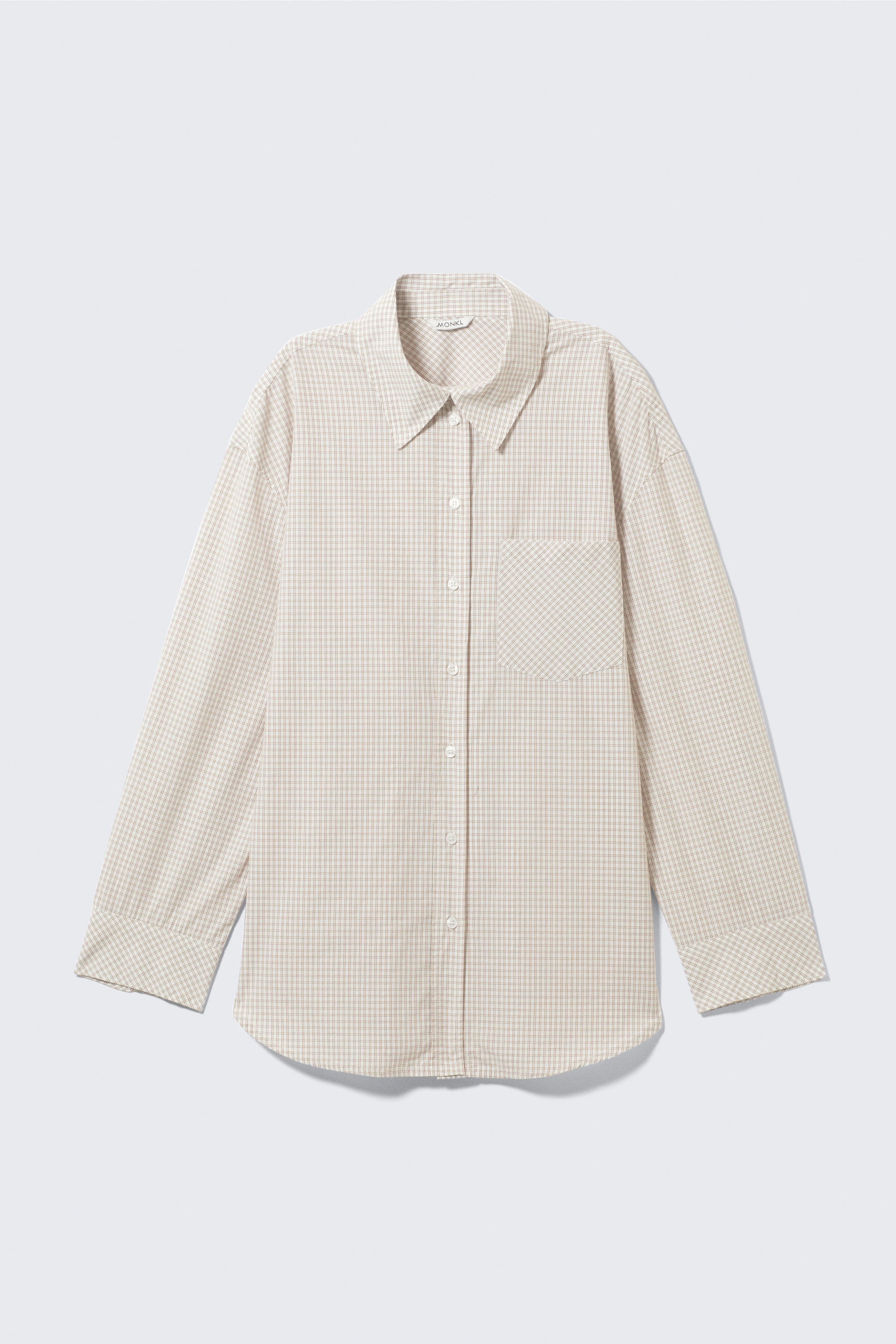Checked Light Beige - Long-Sleeved Oversized Poplin Shirt - 4