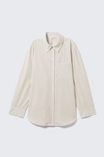 Checked Light Beige - Long-Sleeved Oversized Poplin Shirt - 4