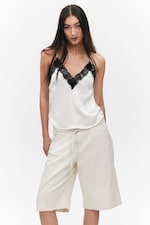 White - Lace-Trimmed Satin Camisole - 0