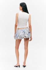 White Newspaper/Blue Flame - Balloon Mini Cotton Skirt - 3