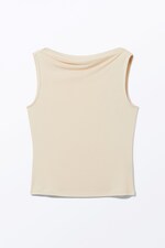 Cream - Super soft sleeveless boatneck top - 0