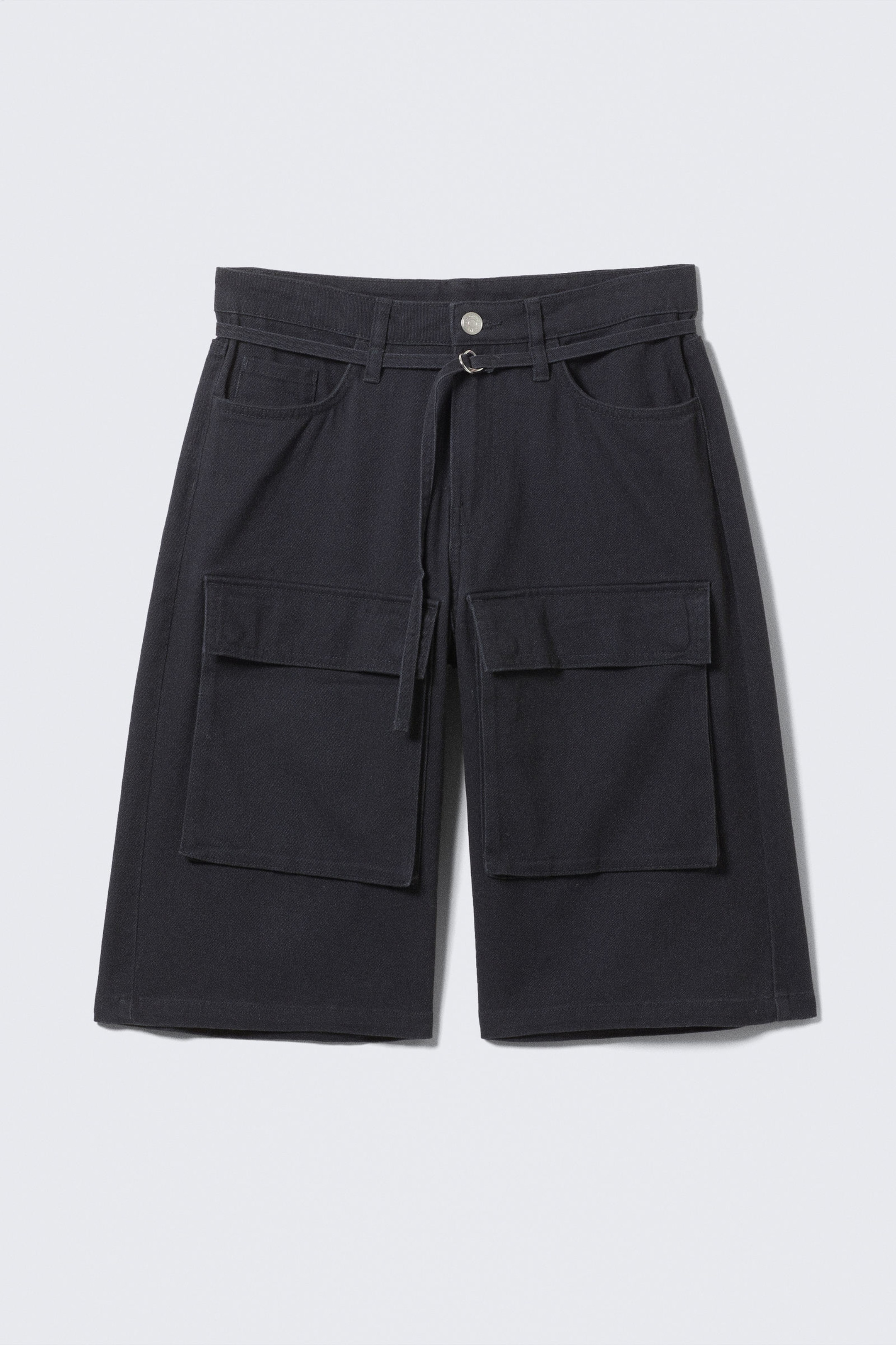Black - Low Rise Cargo Cotton Twill Jorts - 3