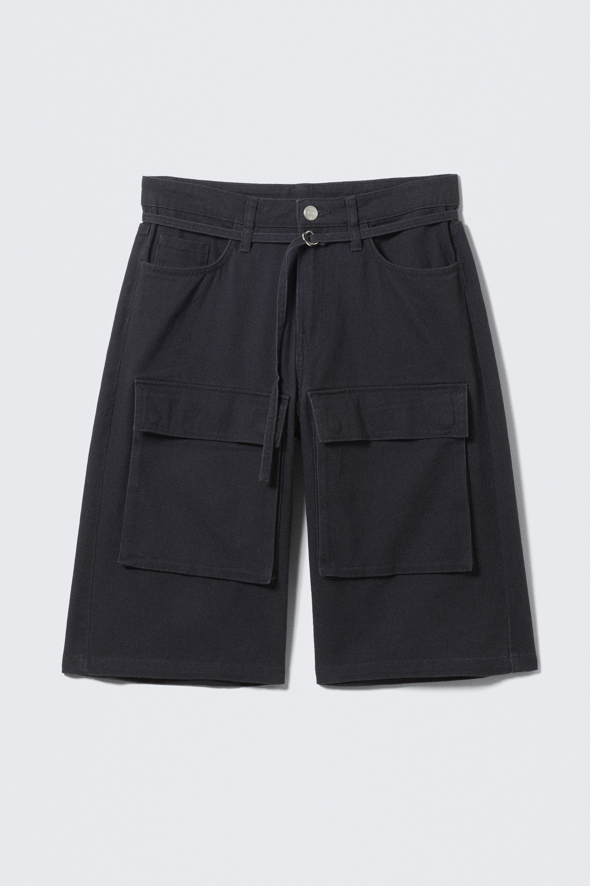 Black - Low Rise Cargo Cotton Twill Jorts - 3