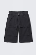 Svart - Cargo jorts i bomulls-twill med låg midja - 3