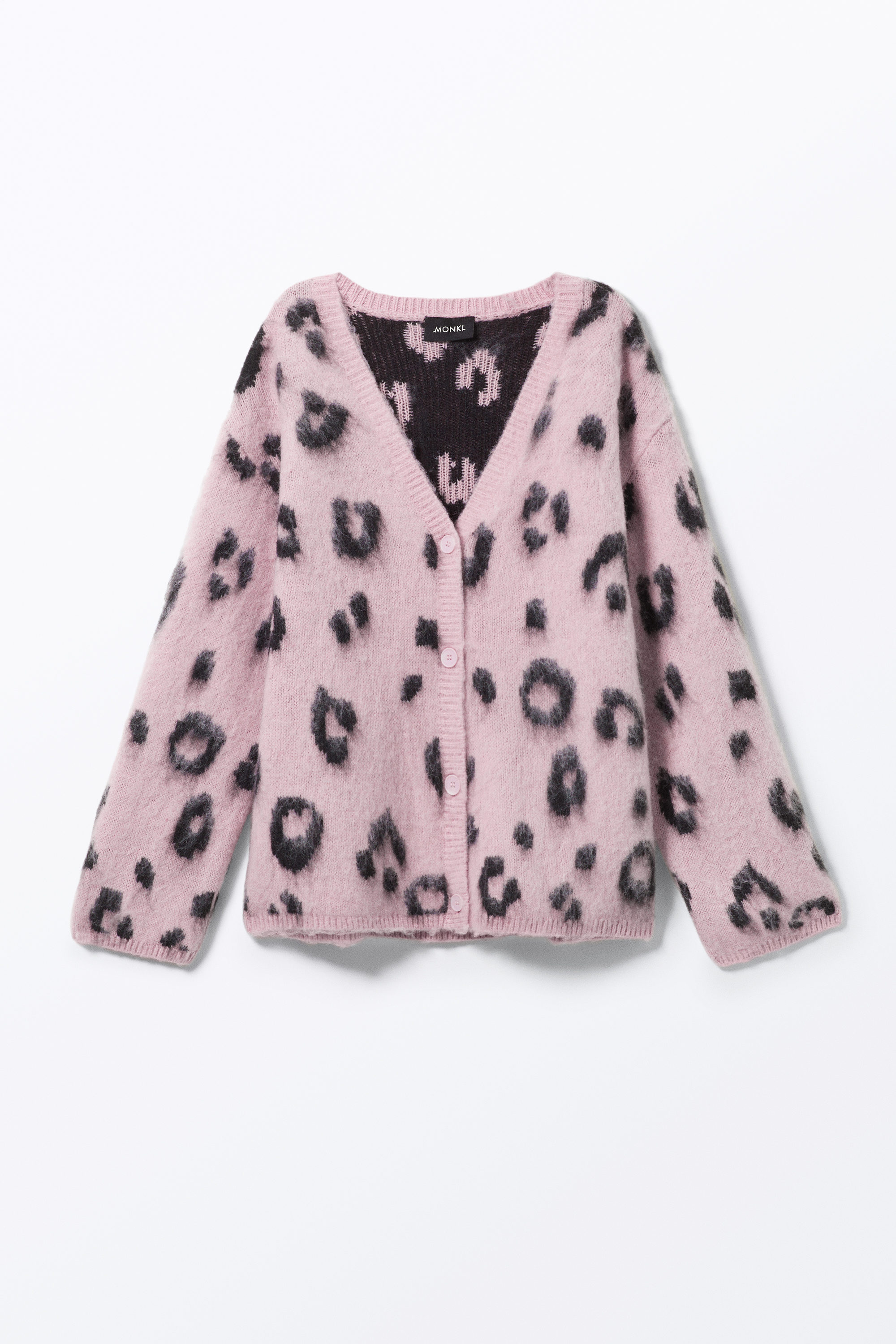 Ljusrosa - Leopard - Fluffig kofta i stickat material - 3