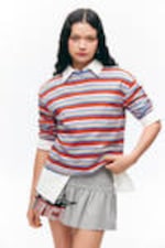 Bright Orange - Multi-stripe - Boxy Sleeve T-Shirt - 0