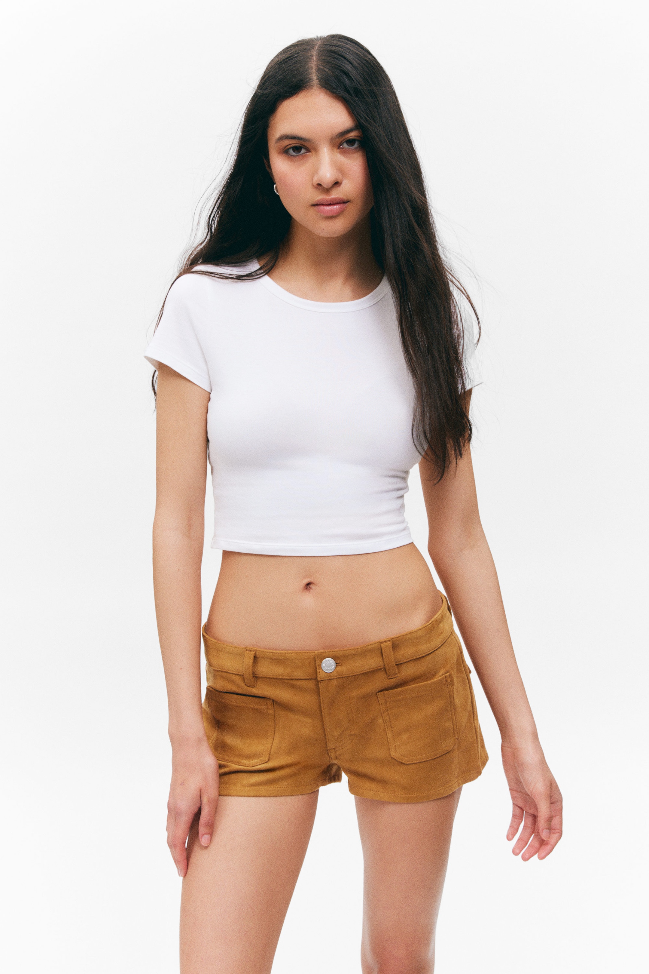 Brown - Faux Suede Mini Shorts - 2