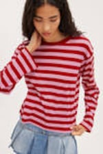 Red & Light Pink Stripe - Boxy Sleeve T-Shirt - 0