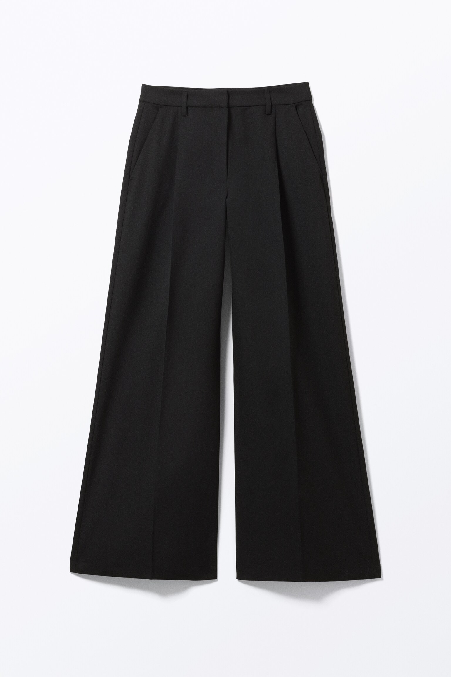 Pleated High Waist Wide Leg Suiting Trousers - Black/Black/Checked Grey - 2