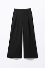Black - Pleated High Waist Wide Leg Suiting Trousers - 3