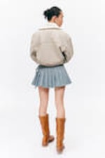 Mid Blue - Pleated Mini Denim Wrap Skirt - 3