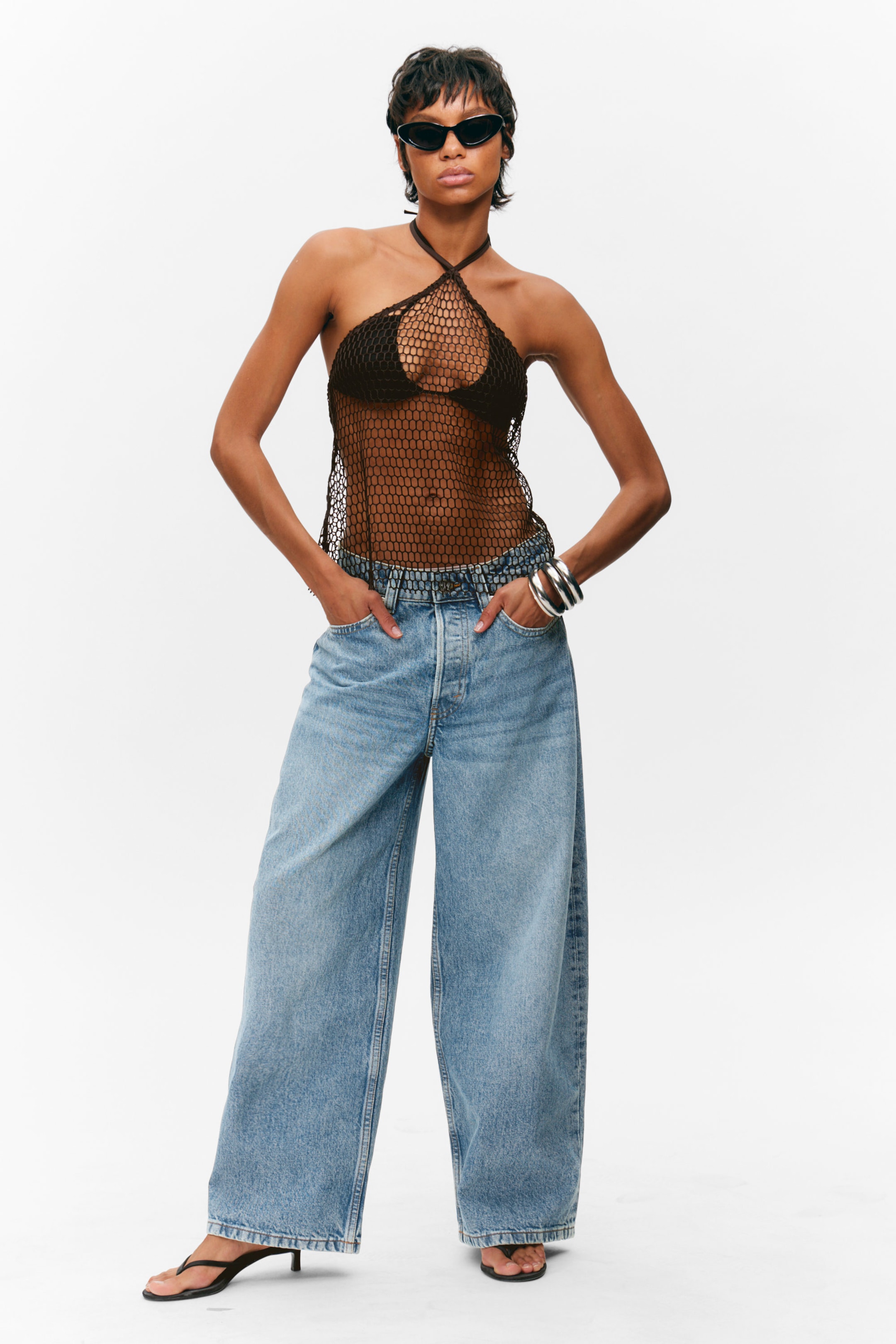 Dunkelbraun - Neckholder-Top aus Netzstrick - 2