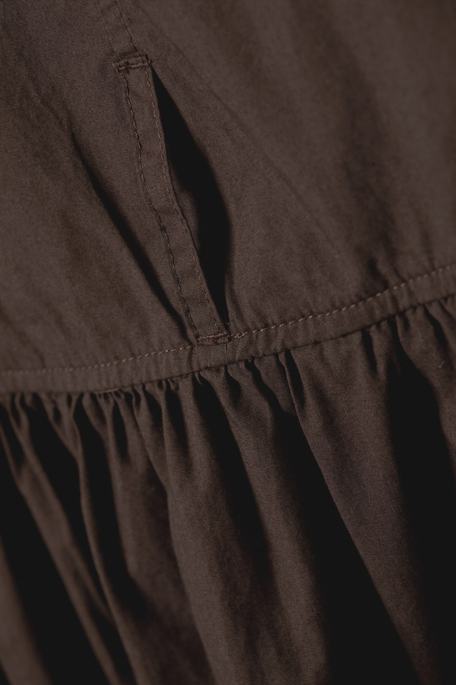 Gathered Cotton Poplin Maxi Skirt - Dark Brown/White - 5