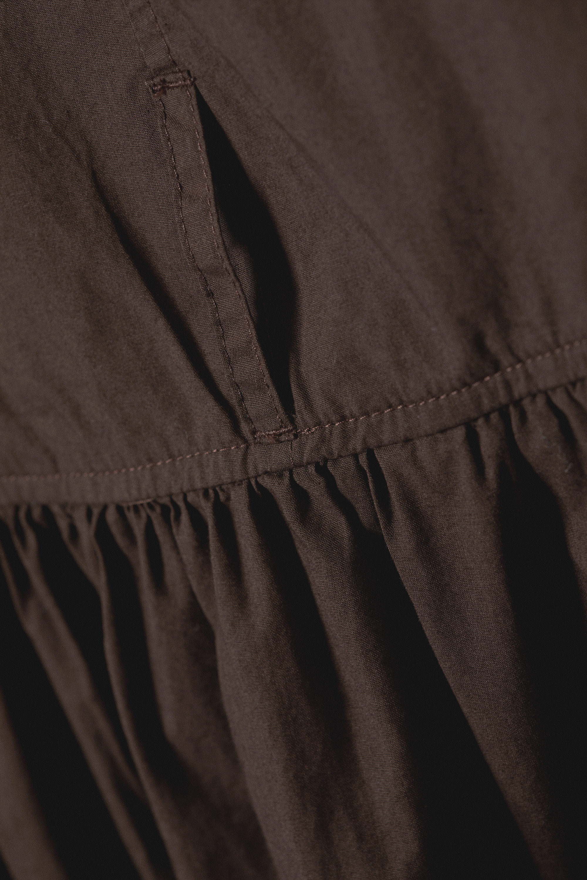 Dark Brown - Gathered Cotton Poplin Maxi Skirt - 5