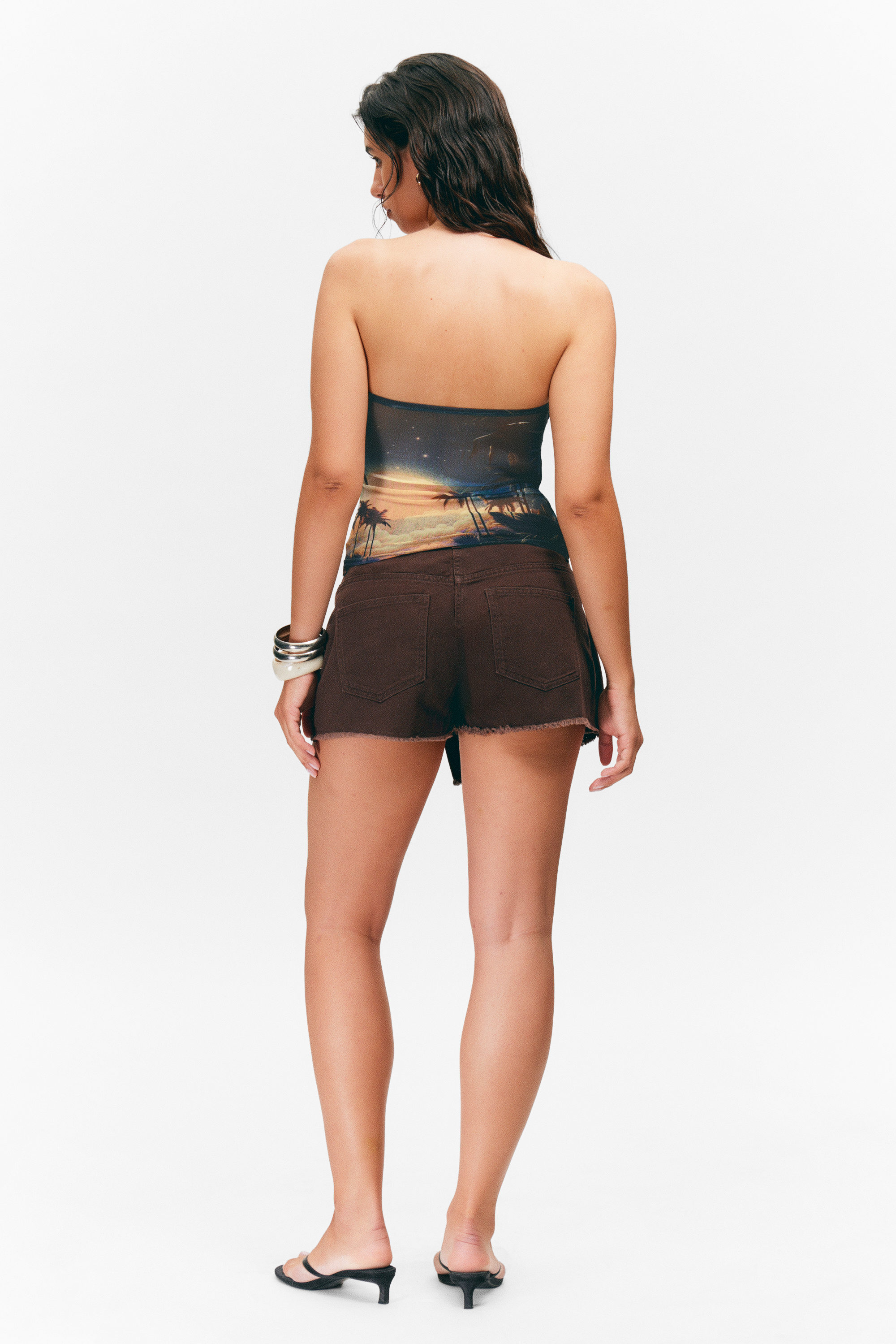 Dunkeltürkis - Sonnenuntergang - Bandeau-Top aus bedrucktem Netzstoff - 2