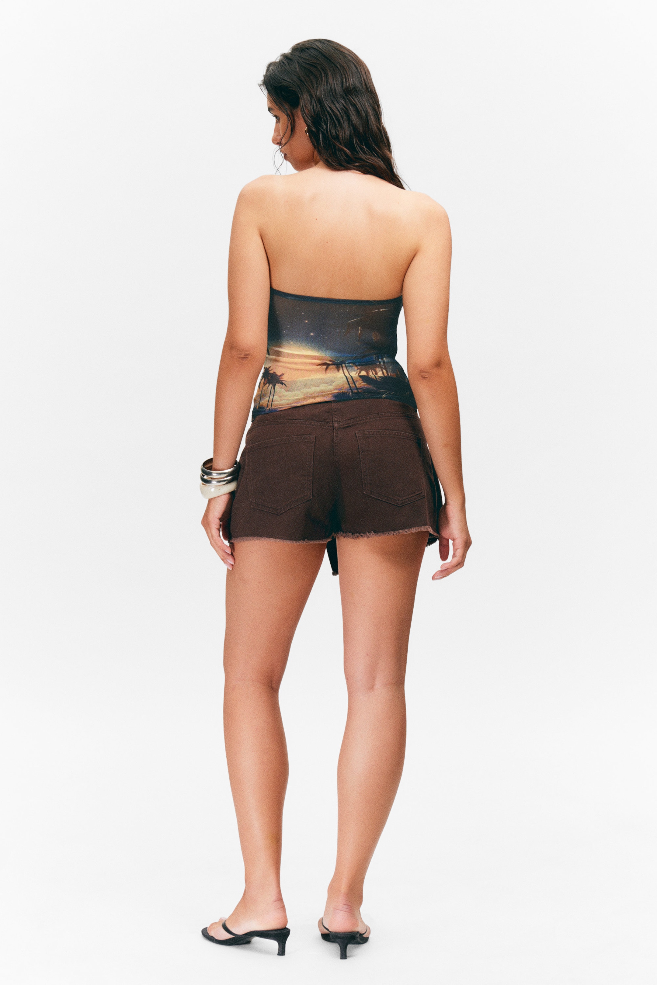 Dark Turquoise - Sunset - Printed Mesh Bandeau Top - 2