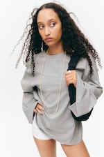 Grey Melange - Soft Oversized Long-Sleeved Top - 1