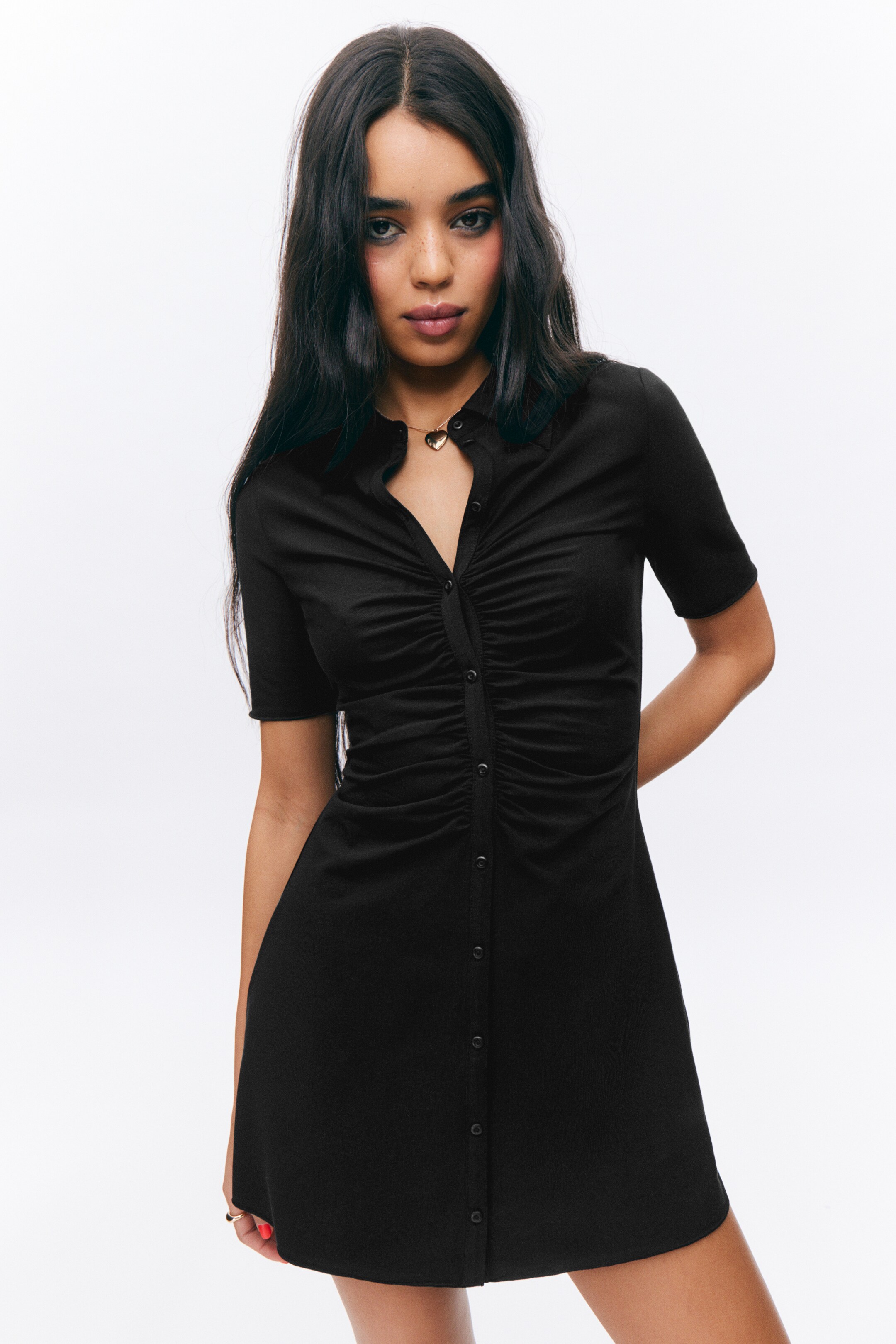 Ingrandisci l'immagine: Short-Sleeved Mini Shirt Dress - Black Black - DONNA | H&M CH 2