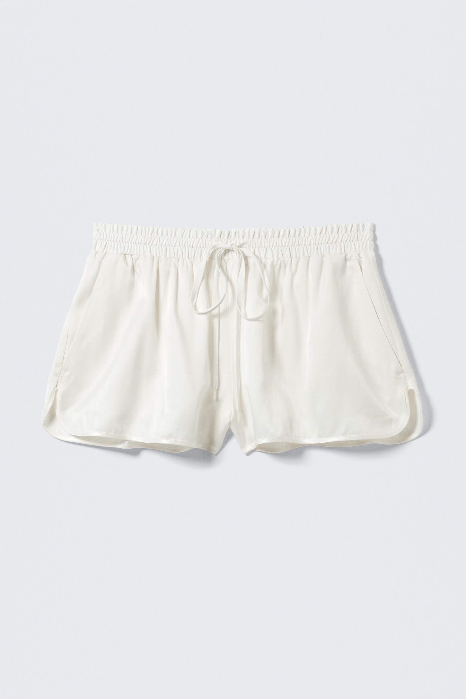 Short Low-Rise Satin Shorts - White - 2