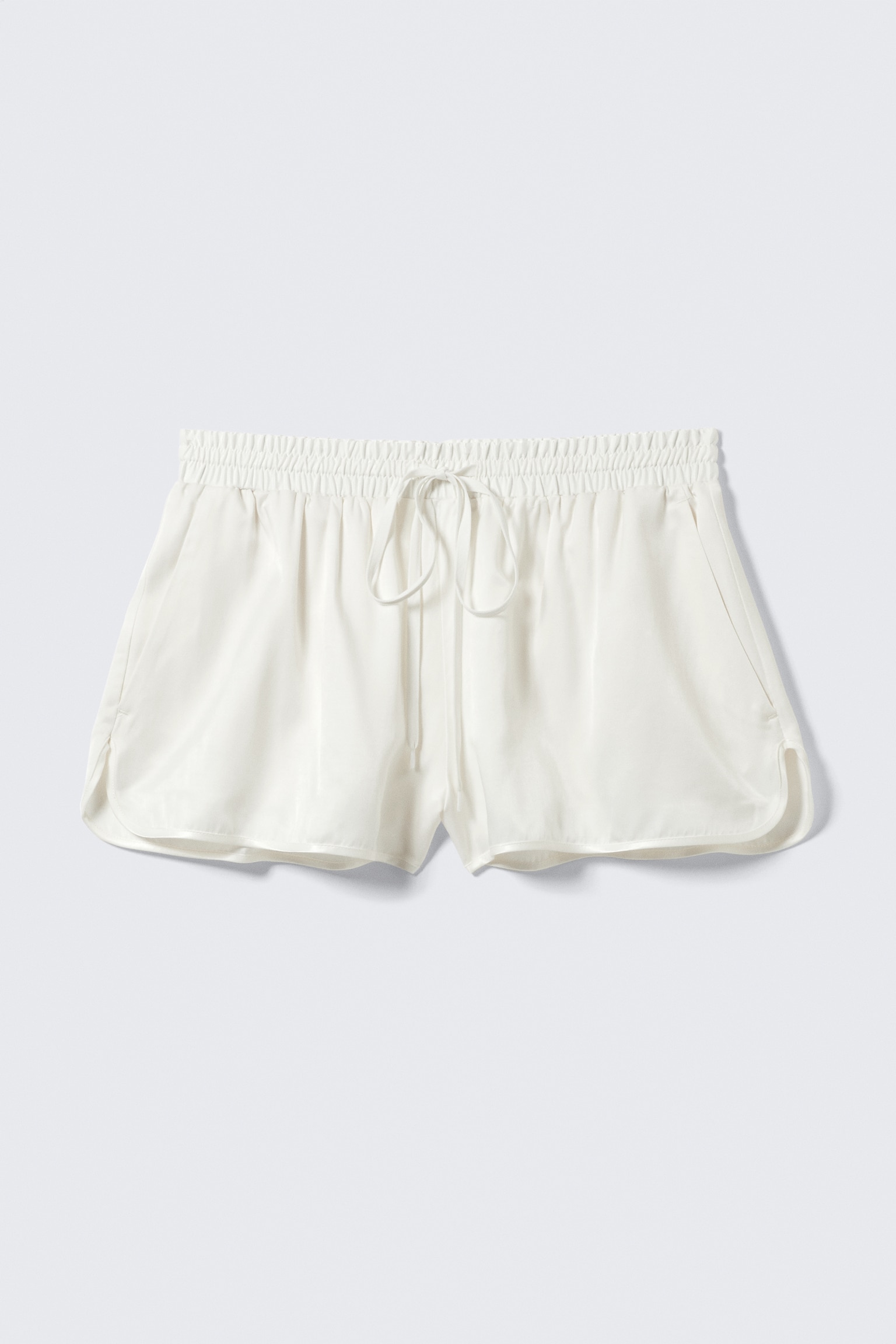 Short Low-Rise Satin Shorts - White - 2