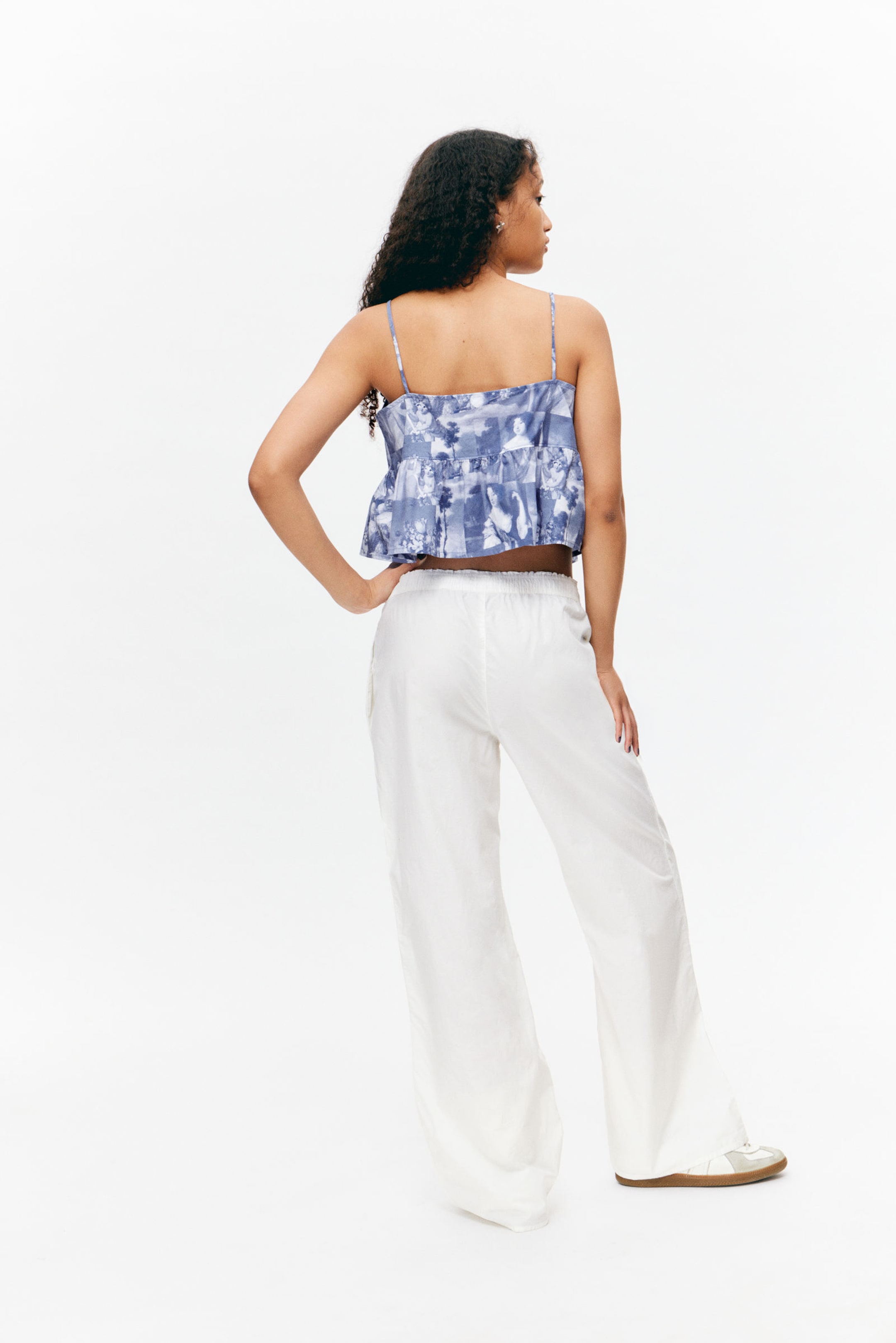 Blue - Baroque Collage - Printed Cotton Poplin Tie-Front Pyjama Top - 2