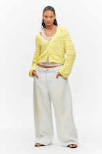 Light Yellow - Soft Knitted Single-Breasted Cardigan - 1