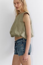 Khakigrün - Ärmelloses Popeline-Top mit Ballonsaum - 0
