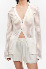 Stoffig wit - Opengebreid vest met V-hals - 2