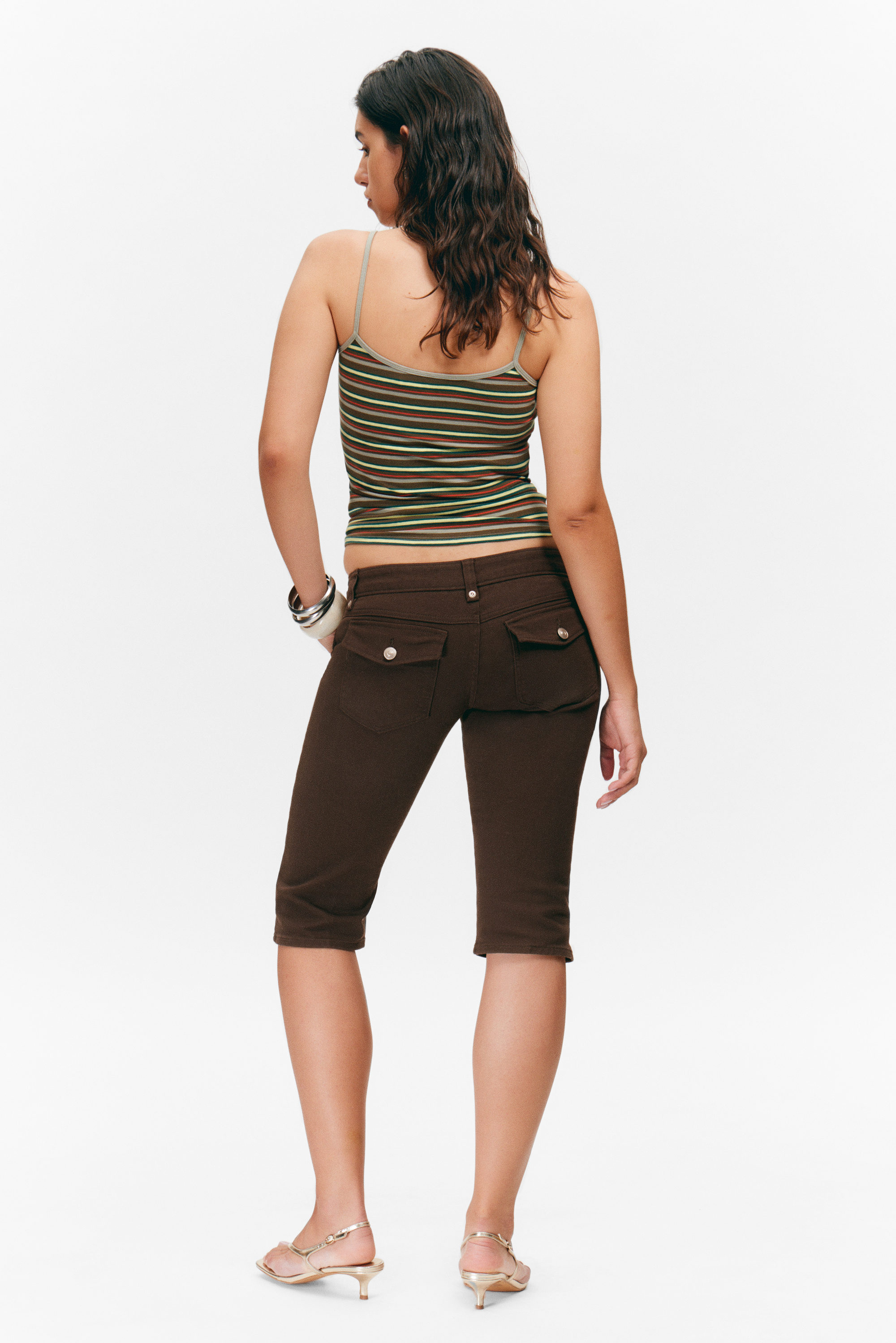 Dark Brown - Ultra Low Rise Capri Trousers - 1