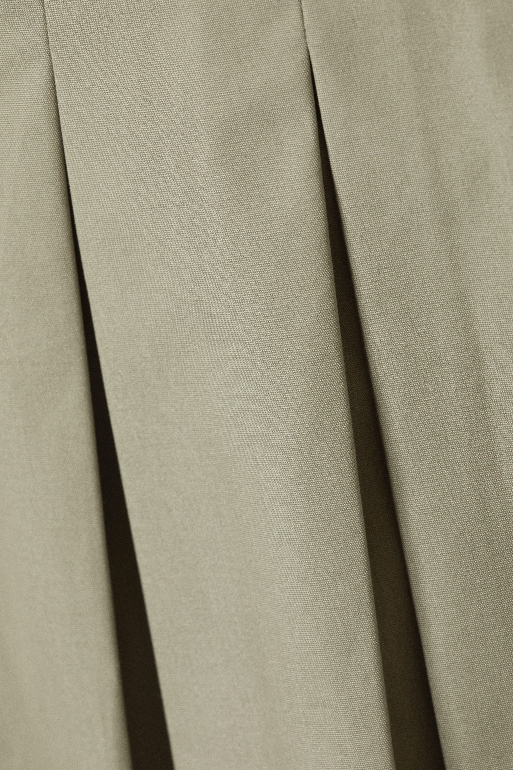 Khaki Green - Mid-Rise Pleated Mini Twill Skirt - 4