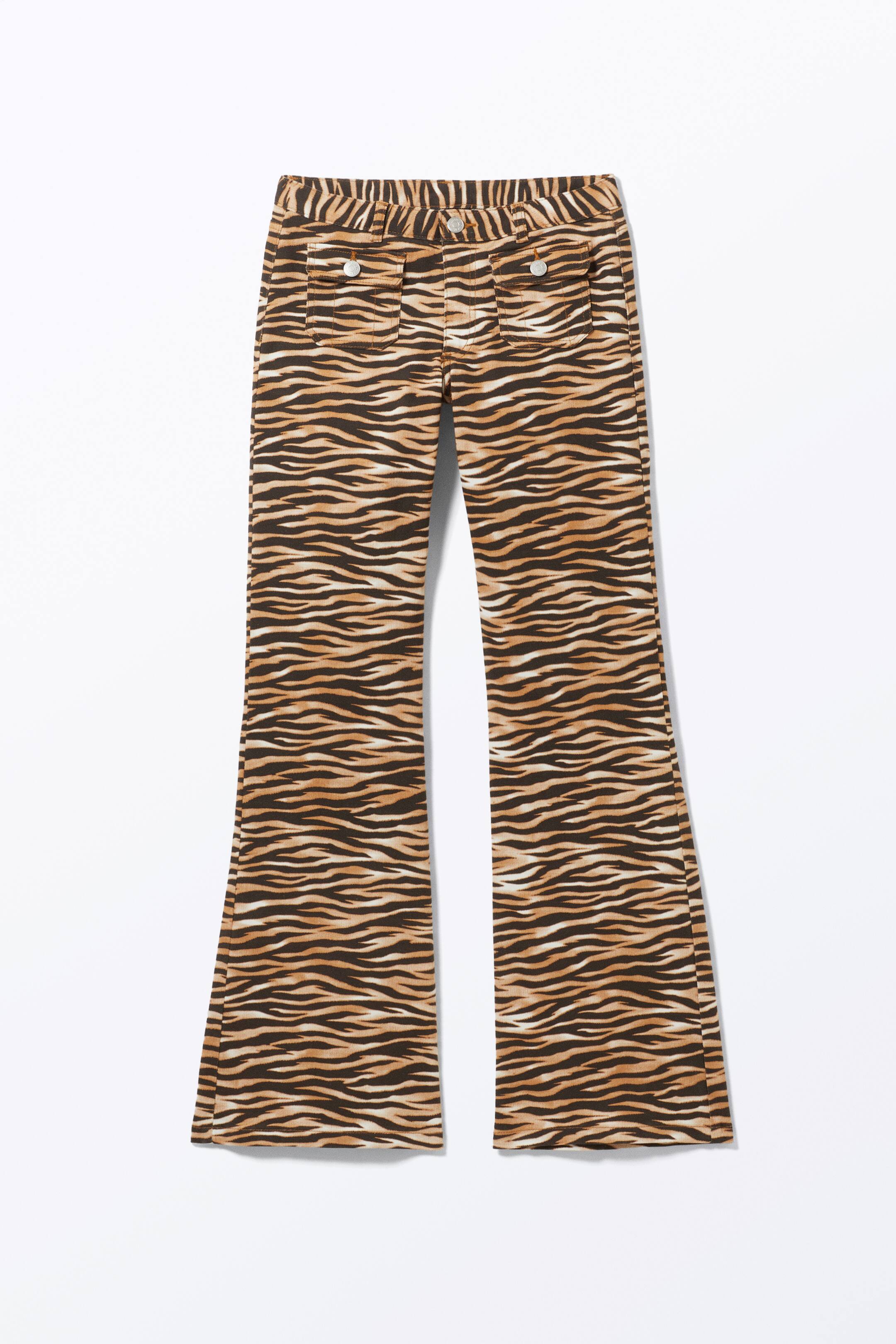 Ver imagem maior: Calças de sarja de cintura descida Bootcut - Tigrado - SENHORA | H&M PT 1